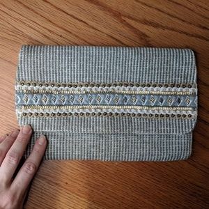 Boho Clutch Blue Silver Bead Embellished